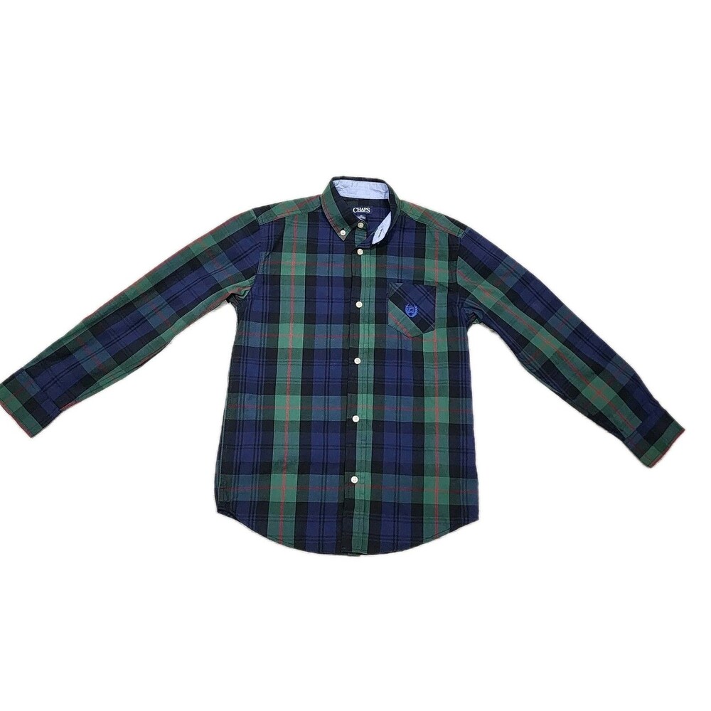 Chaps Boys Long Sleeve Button Up Shirt Blue Red Green Sizes Medium 10/12